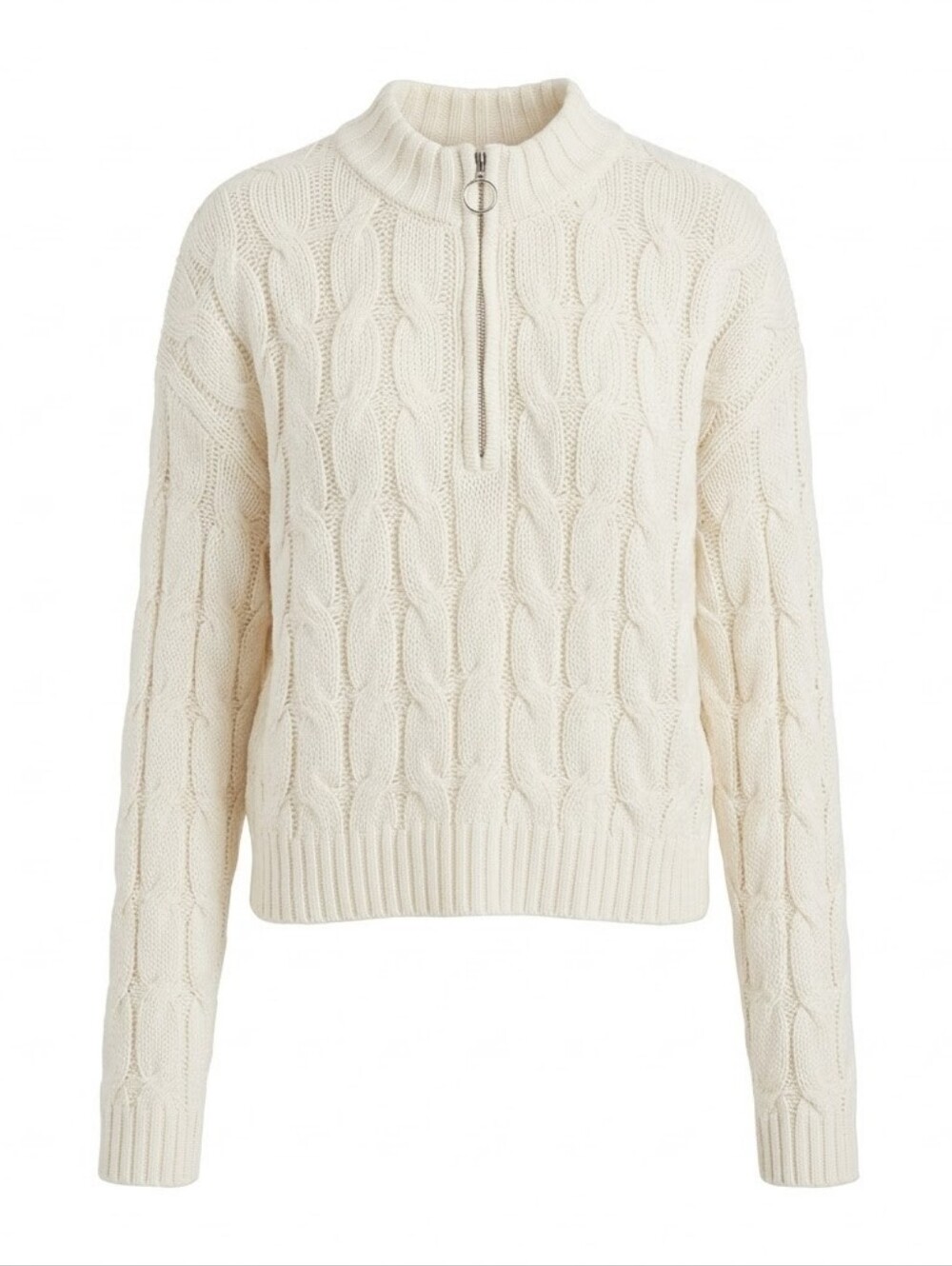 St. John's Bay Cream Cable-Knit Half-Zip Turtleneck Sweater Size Medium #22